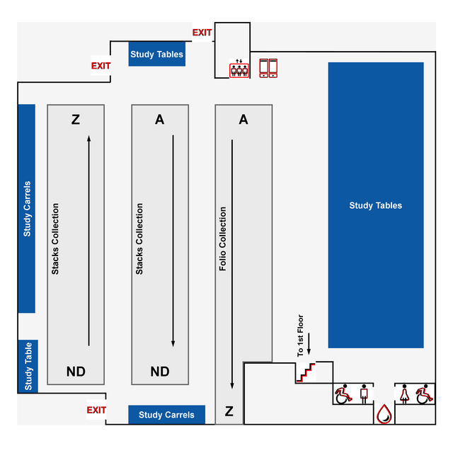 Map of the art library on the New Brunswick campus, lower level