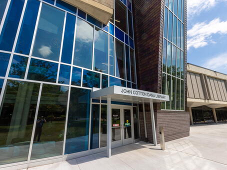 Close up view of the Dana library door entrance
