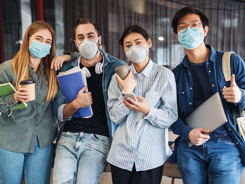 Photo of multinational students wearing face masks.