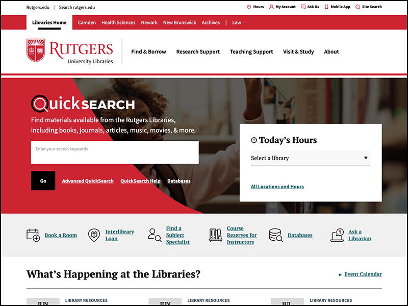 New Rutgers University Libraries Homepage Screenshot