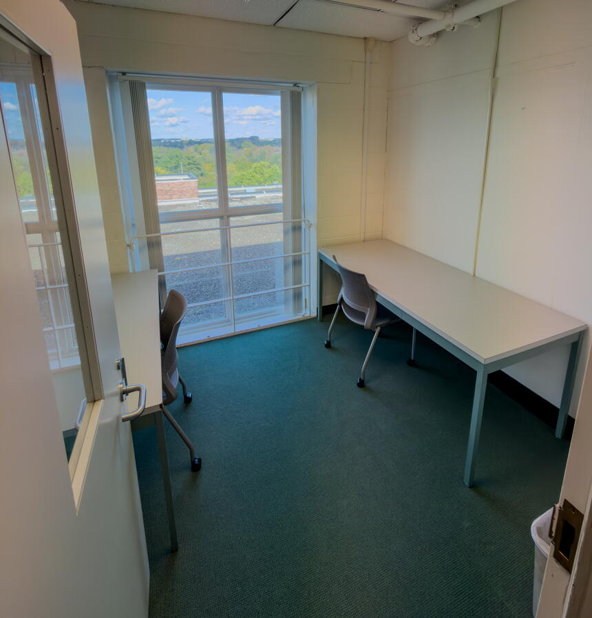 Interior view of desks in Alexander room 335