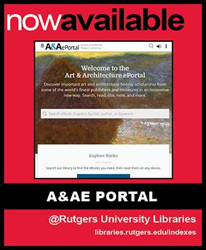 A red poster that reads: now available. There is a screen grab of the front page of the A&AE Portal. Below it is a black bar that states A&AE Portal. Below states @Rutgers University Libraries libraries.rutgers.edu/indexes