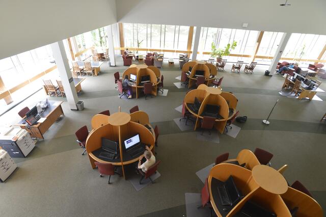 An overhead view of Douglass Library's computer lab