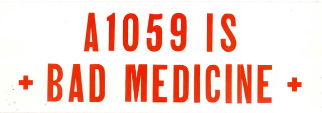 Postcard reading A1059 is bad medicine