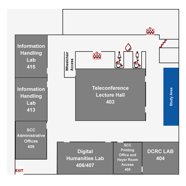Map of the south wing of the fourth floor of the Alexander library, located in New Brunswick
