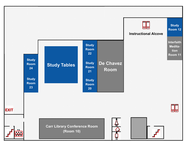 Map of the ground floor of the Carr library located on the New Brunswick campus