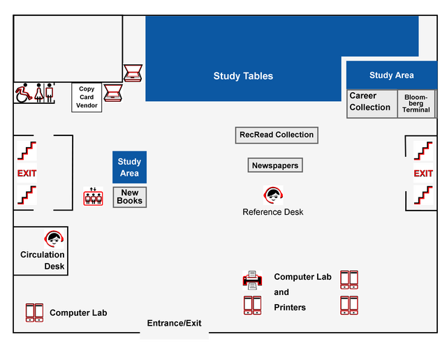 Map of the main floor of the Carr library located on the New Brunswick campus