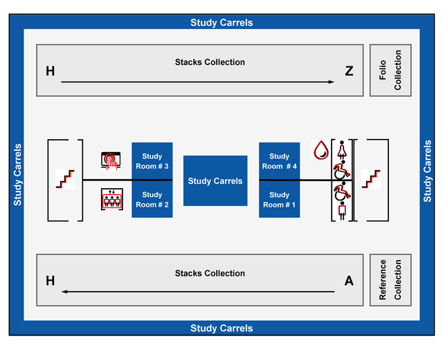 Map of the second floor of the Carr library located on the New Brunswick campus