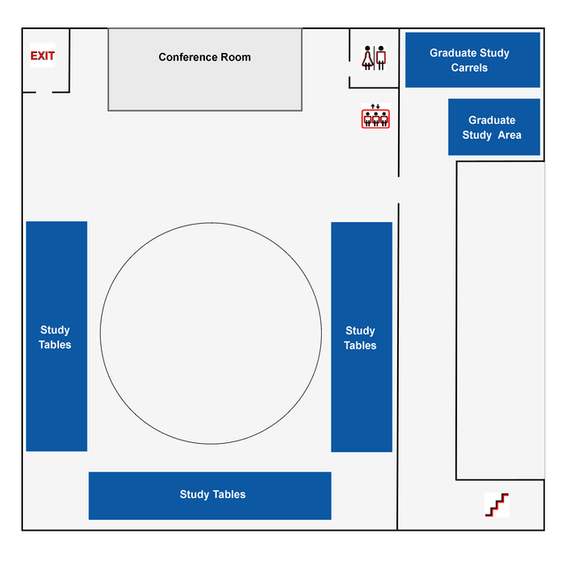 Map of the mezzanine level of the Douglass library in the New Brunswick campus