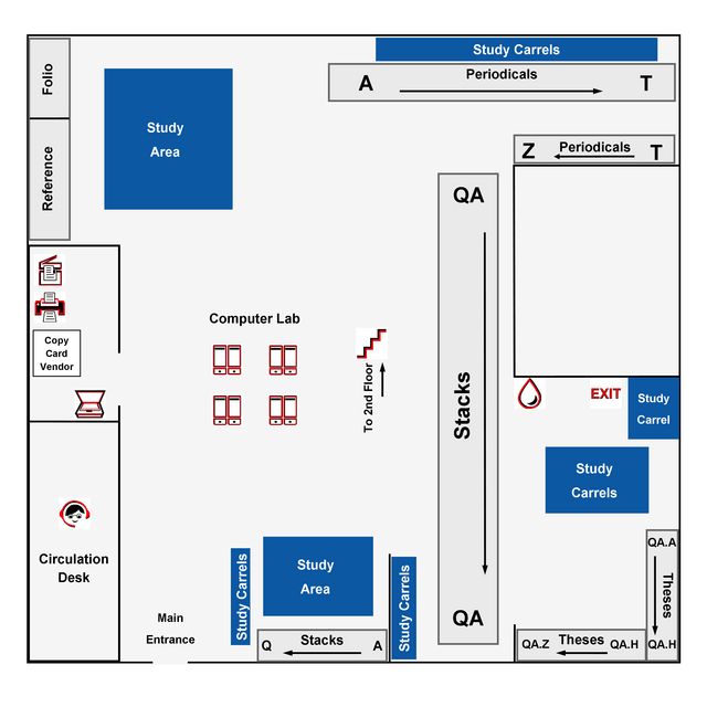 Map of the first floor of the Mathematic science and physics library located on the New Brunswick campus
