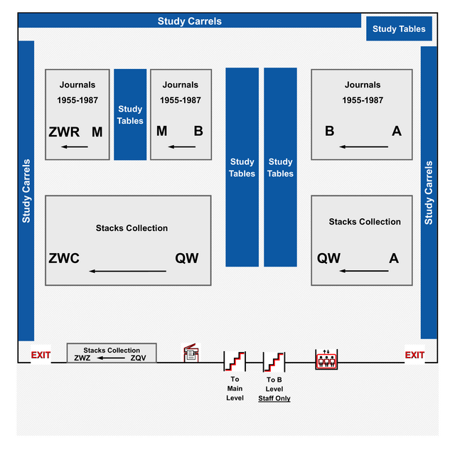 Map of Smith Library's basement level, located on the Newark campus