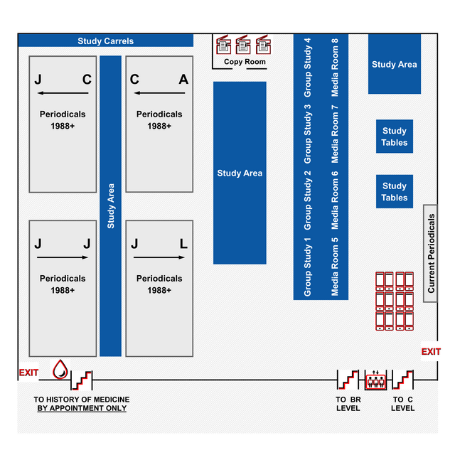 Map of Smith Library's CR level, located on the Newark campus