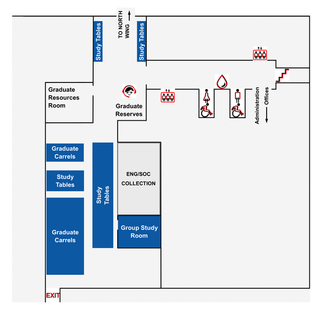 Map of the Alexander library's third floor on the south side of the building, located in the New Brunswick campus