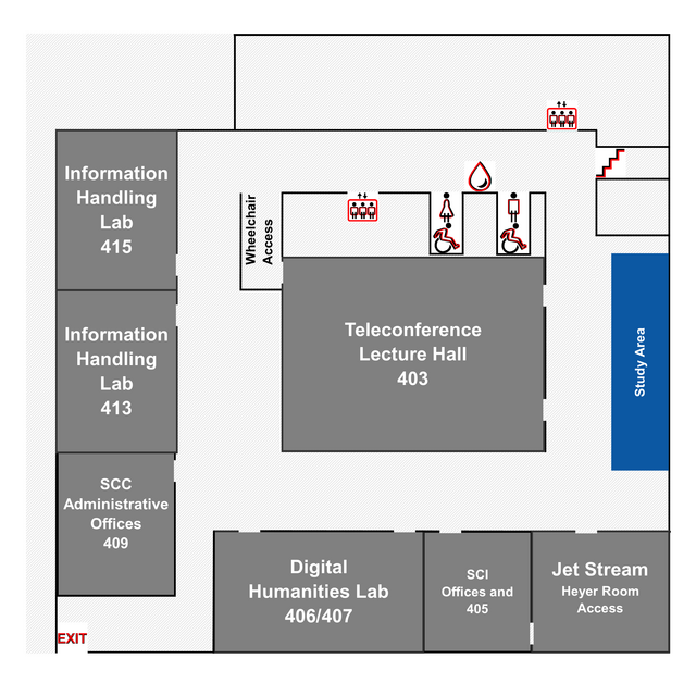 Map of the south wing of the fourth floor of the Alexander library, located in New Brunswick
