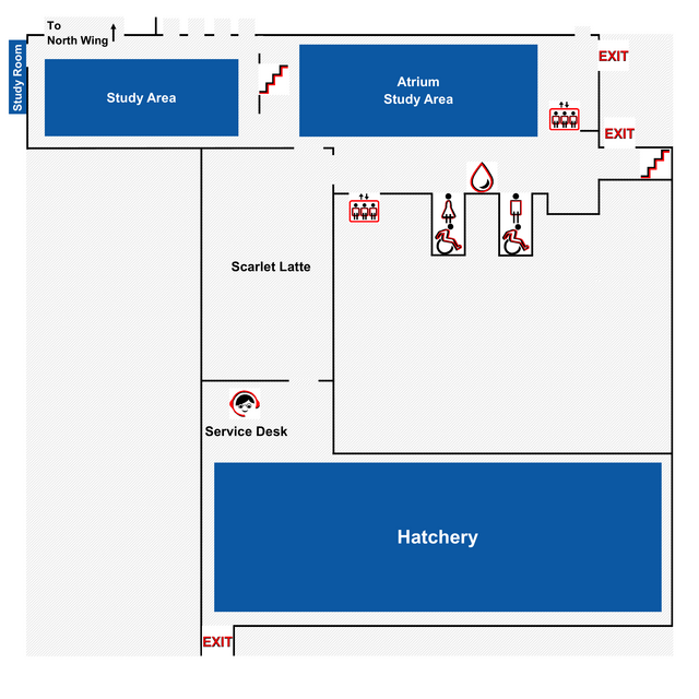 Map of the basement level of the South Wing of Alexander Library on the College Avenue Campus