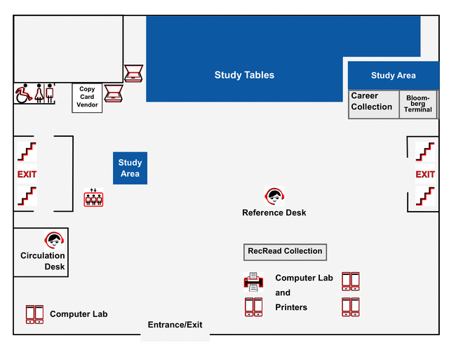 Map of the main floor of the Carr Library on Livingston campus