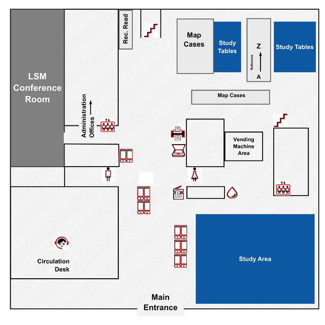 Map of the first floor of the Library or Science & Medicine on Busch campus