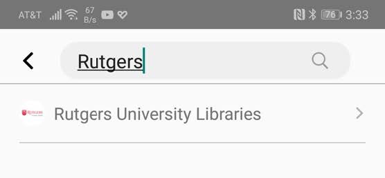 Search for Rutgers in Library Mobile App