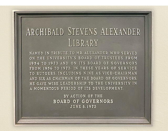 Archibald S. Alexander Library plaque.