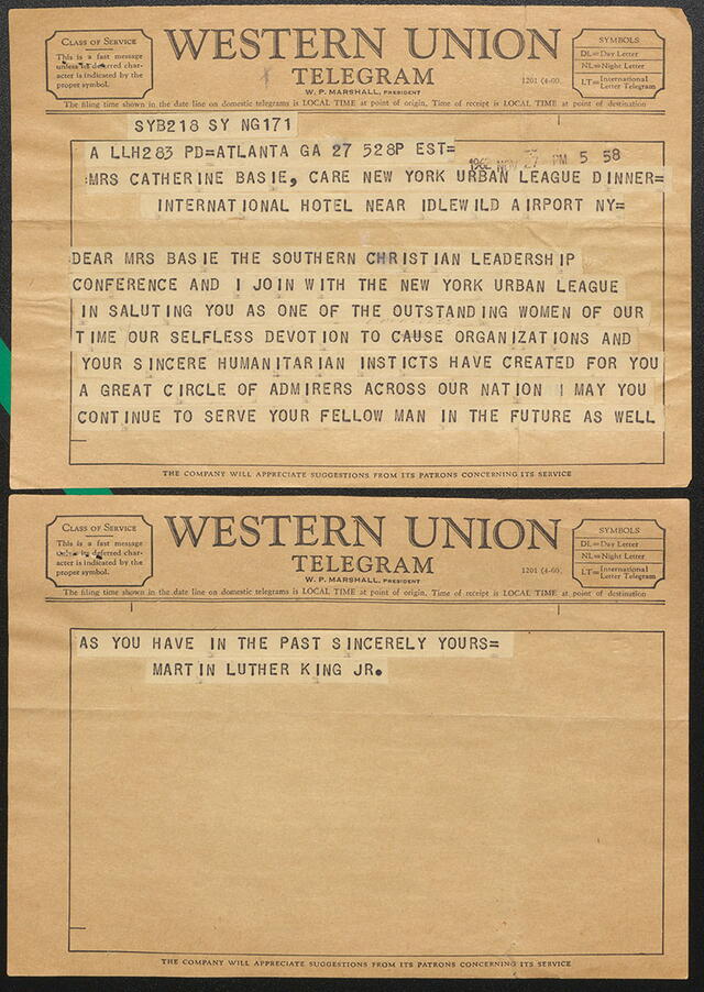 Martin Luther King Jr.’s telegram to Catherine Basie.