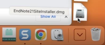 User clicking on the EndNote21SiteInstaller.dmg icon