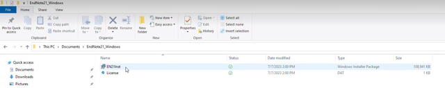 Mouse highlighting the EN21Inst.msi file to start installation of EndNote 21.