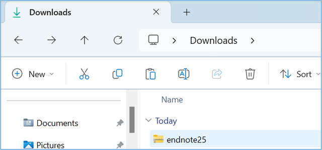 Windows Explorer Downloads folder with endnote.25.zip
