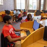 students studying at computer lab at carr library