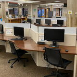 Rows of computer stations at the Computer Lab/Technology Resource Center at Dana Library