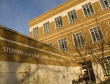 Exterior of Chang Library showing sign with library name