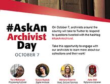 Flyer for a past Ask an Archivist event hosted on Twitter with the time and date for the past October 2020 event