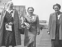 3 women on the boardwalk at the Democratic National Convention, 1950s