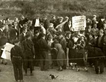 Group of people at a labor protest