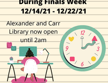 Expanded hours information with graphic of a clock and a student at a desk