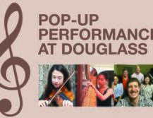 Musical note and performer photos for pop-up performances at Douglass