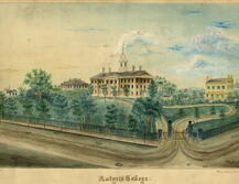 Watercolor depicting Old Queens at Rutgers College